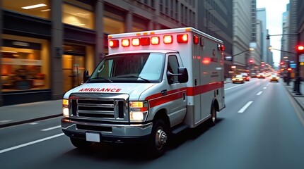 Emergency response to overdose incident in urban area ambulance on duty medical context cityscape dynamic view