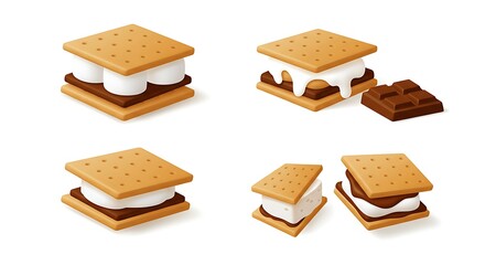 S'mores Candy Illustrations with Melting Marshmallow and Chocolate Variety