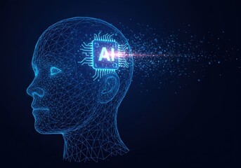 Obraz premium A striking illustration of an ai concept, showing a human head with a circuit board in place of a brain.