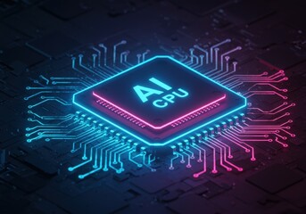 A visually stunning image of an AI CPU, highlighting a high-tech, glowing circuit board.