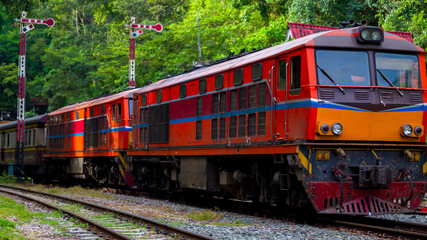 Train in vintage or classic style at the station. Old train.