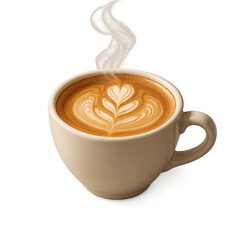  Steaming Cup of Coffee with Foam Art, Transparent Background PNG