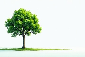 Obraz premium Minimalist landscape with single tree against white backdrop, foliage, solitude