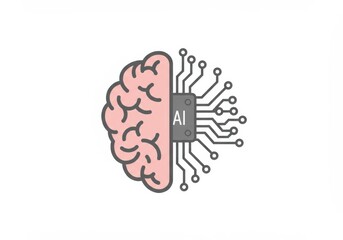 A graphic illustration of a brain merging with a circuit board, showcasing ai and tech.