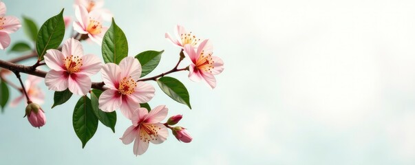 Obraz premium Leafy branches on a white background with subtle texture, branches, flowers, nature