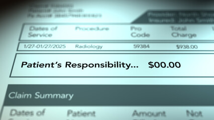 Medical Bill Debt Concept - Patients Responsibility on Procedure - Zero