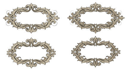 Obraz premium Set of Vintage Floral Frame Templates – Elegant Calligraphic Ornaments on White