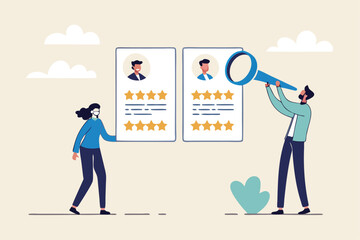 Performance management employee evaluation review, yearly appraisal or staff career development, employee measurement concept, businessman manager giving stars review on performance management.