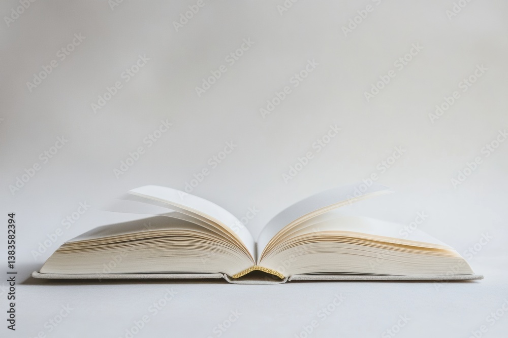 Aufkleber minimalist open book with blank pages in soft neutral lighting during quiet afternoon hours