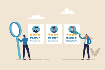 Performance management employee evaluation review, yearly appraisal or staff career development, employee measurement concept, businessman manager giving stars review on performance management.