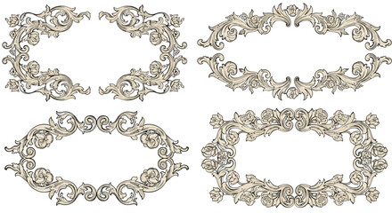 Obraz premium Set of Vintage Floral Frame Templates – Elegant Calligraphic Ornaments on White