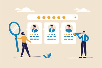 Performance management employee evaluation review, yearly appraisal or staff career development, employee measurement concept, businessman manager giving stars review on performance management.