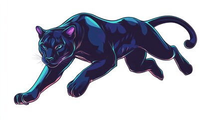 Obraz premium Black panther leaping, white background, wildlife, power, design