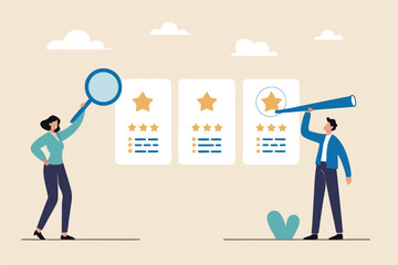 Performance management employee evaluation review, yearly appraisal or staff career development, employee measurement concept, businessman manager giving stars review on performance management.
