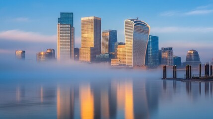 Fototapeta premium a foggy cityscape in the early morning