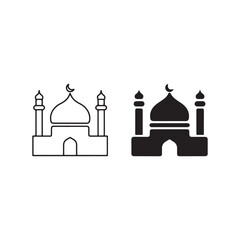Silhouette and outline of islamic mosque icons