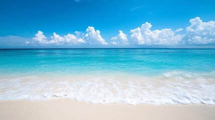Fototapeta premium Tropical beach waves, sunny sky, vacation backdrop