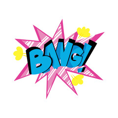 Speech bubble with text BANG on white background in the style of the 90s. Vector illustration, comics boom boom bang vector element