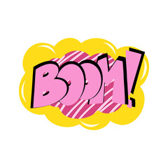 Speech bubble with text BOOM on white background in the style of the 90s. Vector illustration, comics boom boom bang vector element