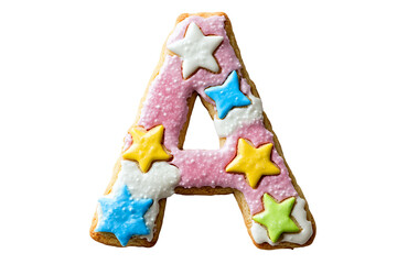 Pastel Pink Letter A Cookie with Colorful Star Candies, PNG