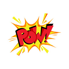 Speech bubble with text POW on white background in the style of the 90s. Vector illustration, comics boom boom bang vector element