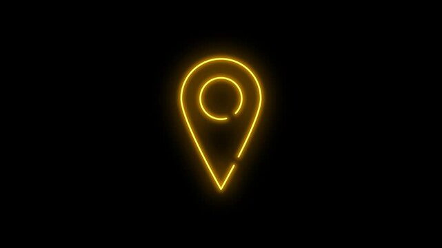 Glowing neon location pin animation with a flickering and fading effect. Perfect for GPS navigation, maps, futuristic UI and UX designs, cyberpunk interfaces, and travel-themed visuals.