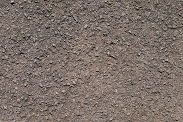 Rough, dark gray asphalt surface with small pebbles and uneven texture, typical of a road or pavement