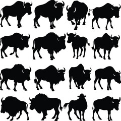 Black Cow silhouette vector icon set isolated on white background.