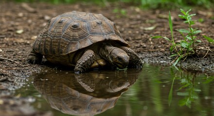Tortoise by a puddle