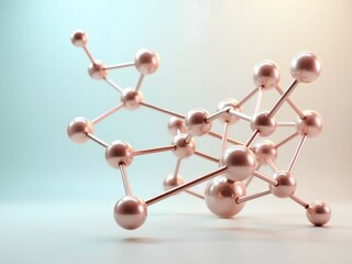 Obraz premium 3D Molecular Structure with Rose Gold Atoms and Chrome Bonds on Soft Gradient Background