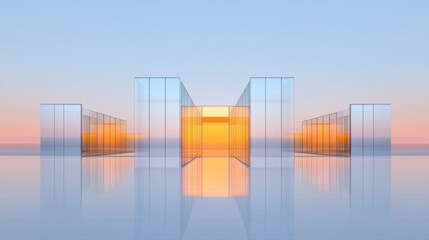 Glass Architecture at Sunset: A Minimalist Design