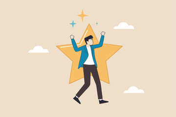Star employee, success leader or confidence, high performance staff or achievement, evaluation or award winning, quality concept, confidence businessman with excellent golden star.