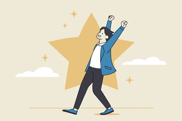 Star employee, success leader or confidence, high performance staff or achievement, evaluation or award winning, quality concept, confidence businessman with excellent golden star.