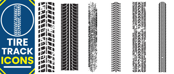 Car tire tracks vector, icon design. Tire tracks, rubber wheels, and braking marks. Truck, car, or motorcycle tread pattern silhouettes. Perfect for auto racing, motorsport, and speed-related designs.