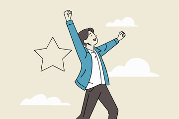 Star employee, success leader or confidence, high performance staff or achievement, evaluation or award winning, quality concept, confidence businessman with excellent golden star.