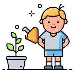 Child Watering a Small Plant