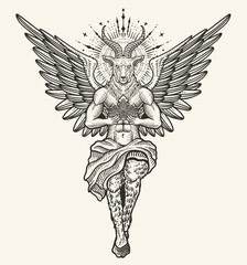 The baphomet holding crown on black background.