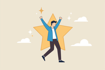 Star employee, success leader or confidence, high performance staff or achievement, evaluation or award winning, quality concept, confidence businessman with excellent golden star.