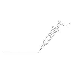 Medical syringe simple outline illustration. Continuous line drawing of Injection Syringe.