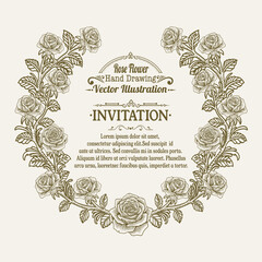 Elegant Hand Drawn Rose Wreath Invitation Card - Vector Illustration