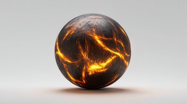 A captivating spherical object with fiery textures and glowing patterns resembling molten lava.