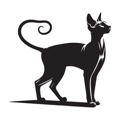Sophisticated Peterbald silhouette, capturing its slender and unique frame – Peterbald illustration – Peterbald vector – cat silhouette

