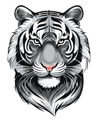 Fototapeta premium Realistic tiger with sketch effect – soft strokes, fur details, black and white illustration, tattoo.