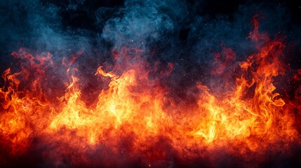 Fiery flames engulfing a dark background, with smoke and sparks.  Intense heat and destruction