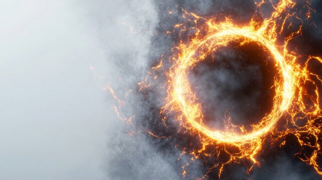 A fiery circle emerges from stormy clouds, showcasing nature's fierce beauty.