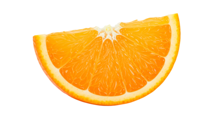 Orange slice isolated on a white background. Fresh citrus fruit half. Ideal for food designs, health concepts, refreshing summer themed, Fruit design elements, Cut out, PNG