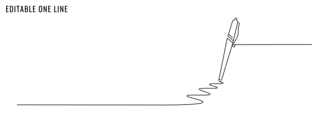 One continuous line drawing of pen. Education, office work concept. Editable stroke, vector illustration
