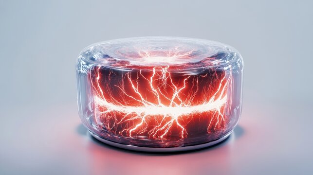 A glowing energy device with electric arcs, showcasing futuristic science and technology.