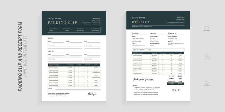 Modern Product packaging slip and receipt design template set