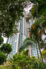 The Victoria Towers, a high-rise residential development located in the Tsim Sha Tsui area viewed from Kowloon Park, Kowloon, Hong Kong, China